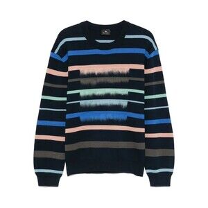 PAUL SMITH Sweater Mens Small Navy Stripe Pullover Crew Textured Cotton $295